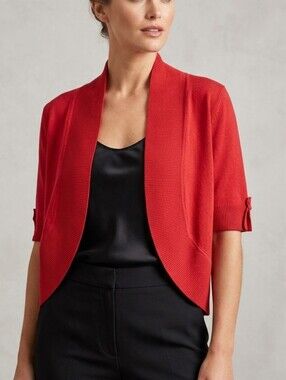 89th & Madison Red Short Sleeve Open Front Cardigan Sweater Women's Medium